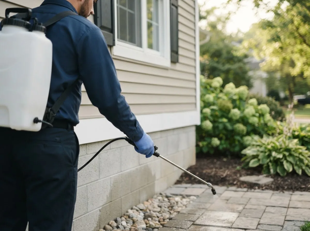 Pest control technician inspecting a home in Wolcott, CT